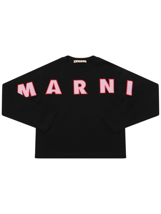 Marni Junior: Langärmeliges Baumwolle-T-Shirt - Schwarz - kids-girls_0 | Luisa Via Roma