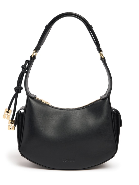 GANNI: Swing recycled leather shoulder bag - Black - women_0 | Luisa Via Roma