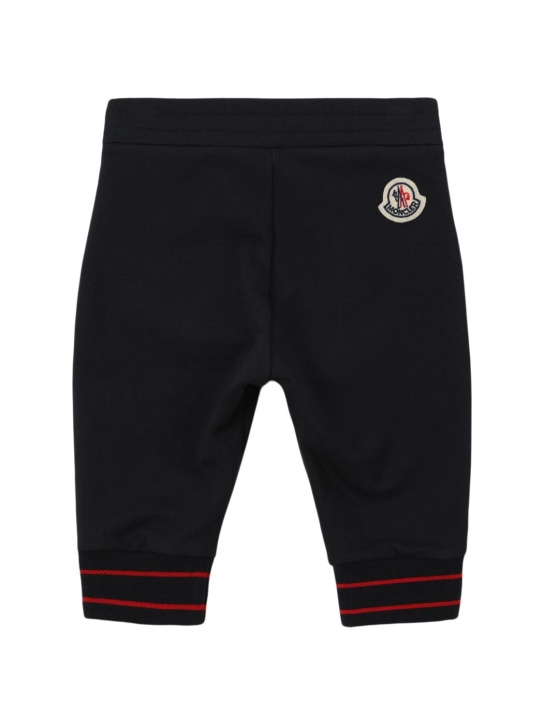 Moncler: Pantalon en molleton de coton mélangé brossé - Bleu Nuit - kids-boys_0 | Luisa Via Roma