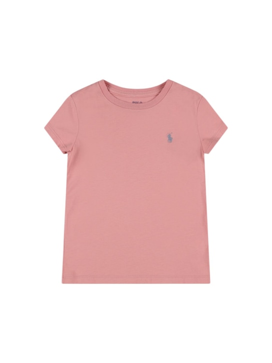 Polo Ralph Lauren: Embroidered logo cotton jersey t-shirt - Pembe - kids-girls_0 | Luisa Via Roma