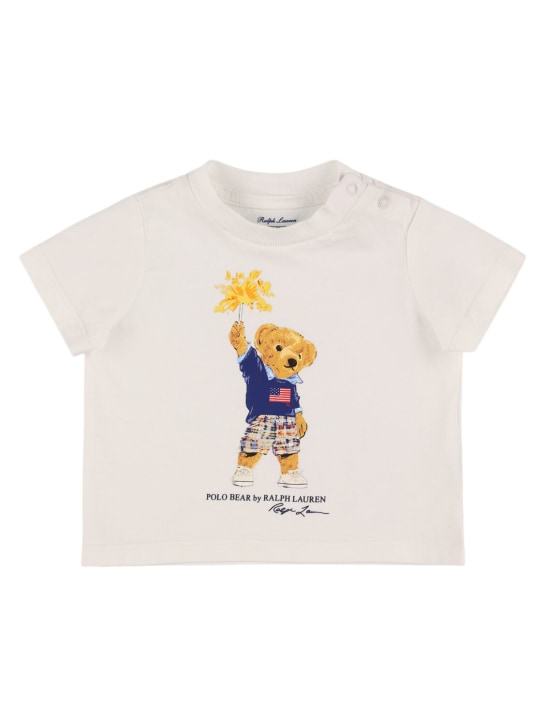 Polo Ralph Lauren: Bear print cotton jersey t-shirt - Beyaz - kids-girls_0 | Luisa Via Roma