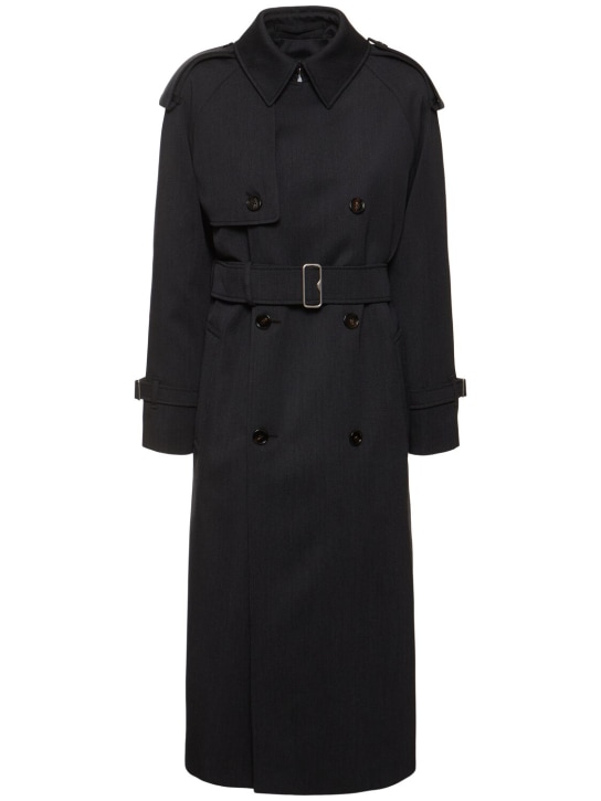 Burberry: Trench-coat long en laine vierge - Gris Foncé - women_0 | Luisa Via Roma