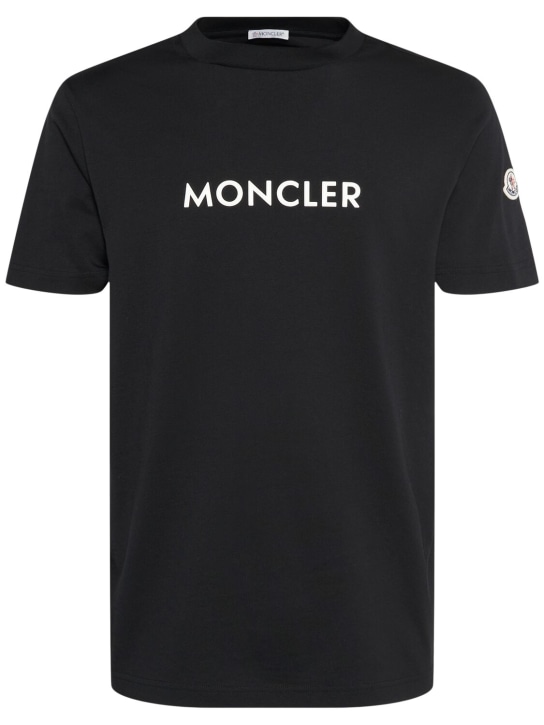 Moncler: Camiseta de jersey de algodón con logo - Negro - men_0 | Luisa Via Roma