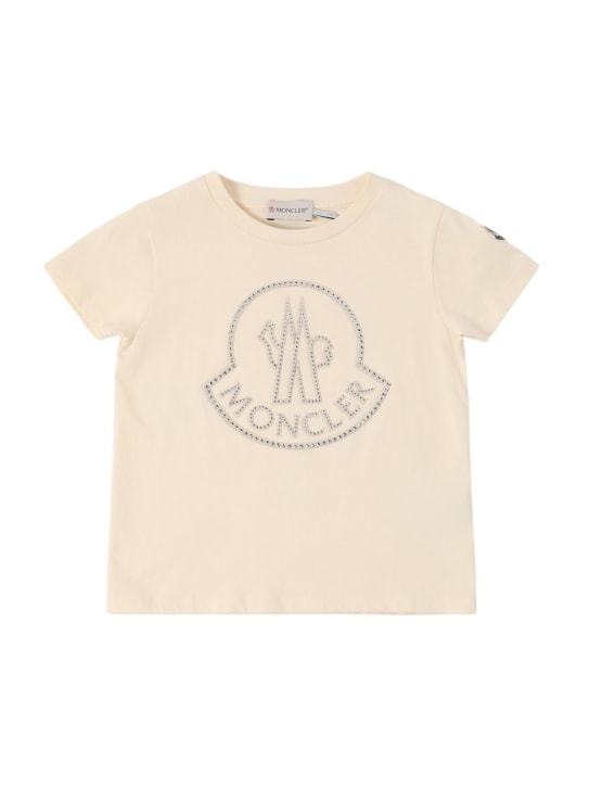 Moncler: Crystal logo cotton t-shirt - Weiß - kids-girls_0 | Luisa Via Roma