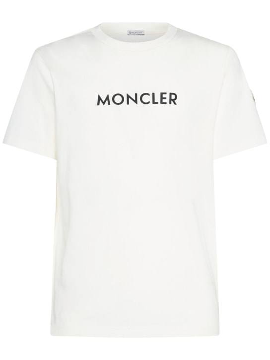 Moncler: T-shirt en jersey de coton à logo - Blanc - men_0 | Luisa Via Roma