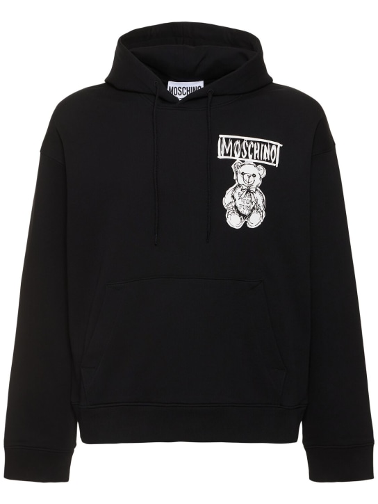 Moschino: Teddy print cotton hoodie - men_0 | Luisa Via Roma