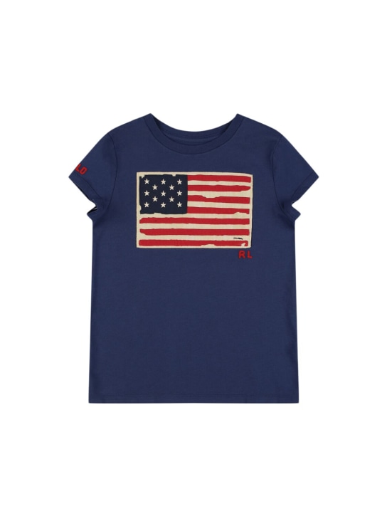 Polo Ralph Lauren: T-shirt en jersey de coton brodé - Bleu Marine - kids-girls_0 | Luisa Via Roma