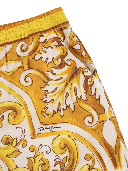 Dolce&Gabbana: Shorts in cotone con stampa Maiolica - Giallo - kids-girls_1 | Luisa Via Roma