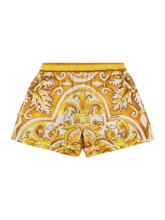 Dolce&Gabbana: Shorts in cotone con stampa Maiolica - Giallo - kids-girls_0 | Luisa Via Roma