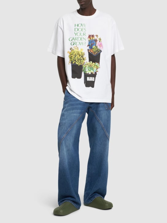 JW Anderson: Flower pot印花大廓型T恤 - 白色 - men_1 | Luisa Via Roma