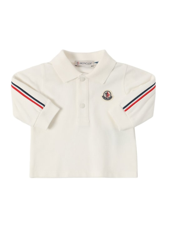 Moncler: Logo cotton piquet polo shirt - Silk White - kids-boys_0 | Luisa Via Roma