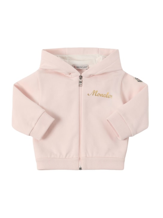 Moncler: Cotton zip-up sweatshirt and sweatpants - Soft Pink - kids-boys_1 | Luisa Via Roma