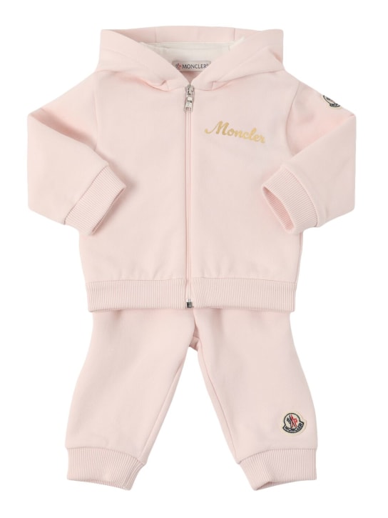 Moncler: Cotton zip-up sweatshirt and sweatpants - Soft Pink - kids-boys_0 | Luisa Via Roma