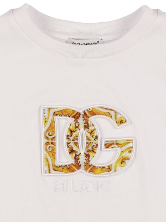 Dolce&Gabbana: Logo印花棉质平纹针织T恤 - 白色 - kids-girls_1 | Luisa Via Roma