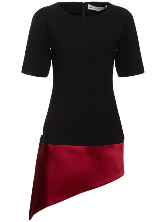 JW Anderson: Double crepe diagonal hem mini dress - Siyah/Kırmızı - women_0 | Luisa Via Roma