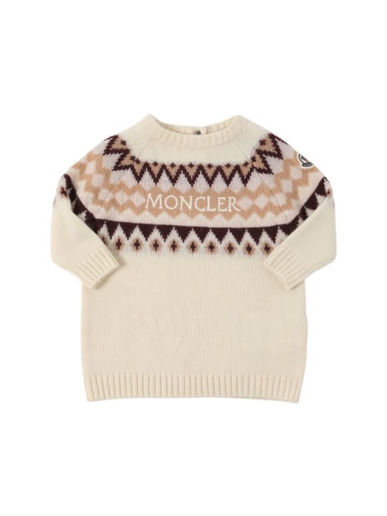 Moncler: Virgin wool crewneck sweater - White/Multi - kids-girls_0 | Luisa Via Roma