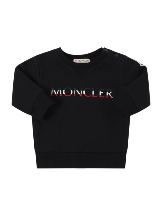 Moncler: Logo cotton sweatshirt and sweatpants - Mavi - kids-boys_1 | Luisa Via Roma