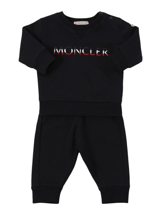 Moncler: Logo cotton sweatshirt and sweatpants - ネイビー - kids-boys_0 | Luisa Via Roma