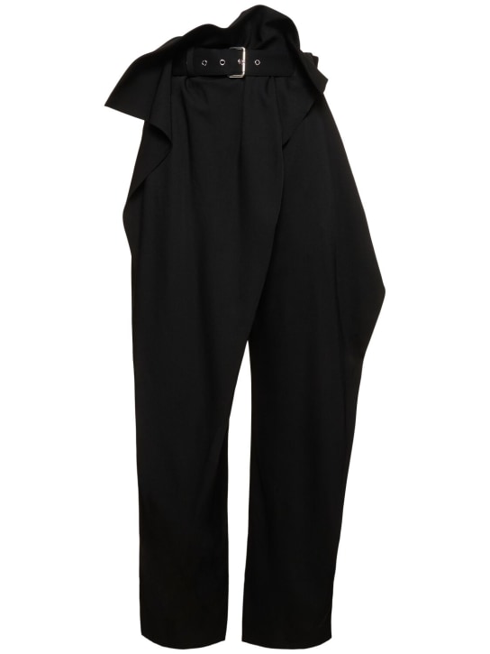 JW Anderson: Wool gabardine fold-over wide pants - Siyah - women_0 | Luisa Via Roma