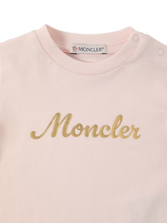 Moncler: Printed logo stretch cotton t-shirt - ピンク - kids-boys_1 | Luisa Via Roma