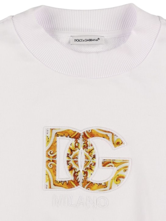 Dolce&Gabbana: Printed logo cotton crewneck sweatshirt - Beyaz - kids-girls_1 | Luisa Via Roma