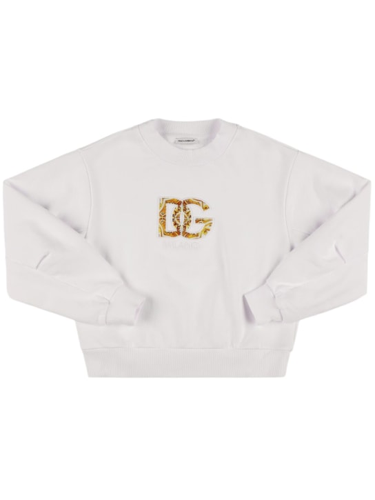 Dolce&Gabbana: Printed logo cotton crewneck sweatshirt - Beyaz - kids-girls_0 | Luisa Via Roma