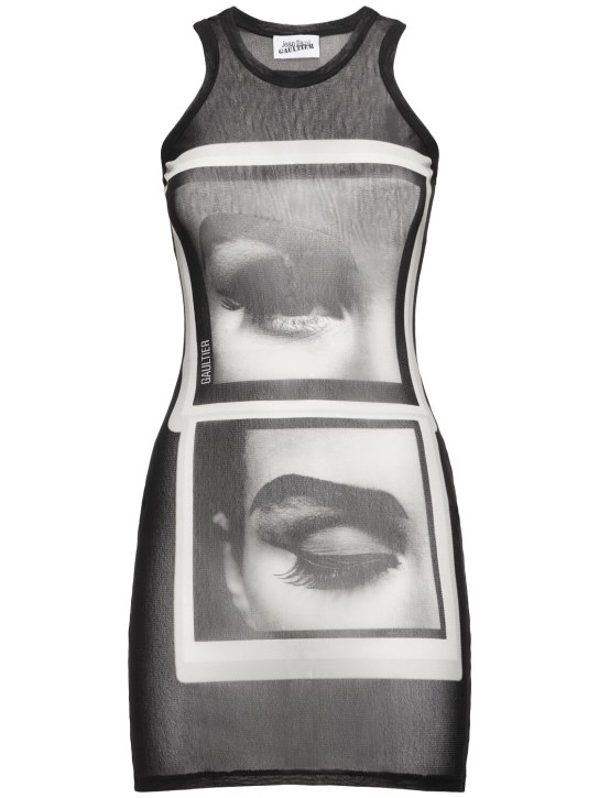 Jean Paul Gaultier: 印花网眼短款连衣裙 - 黑色/白色 - women_0 | Luisa Via Roma