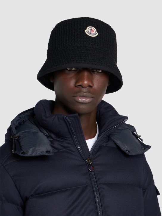 Moncler: Logo bonded virgin wool blend bucket hat - men_2 | Luisa Via Roma