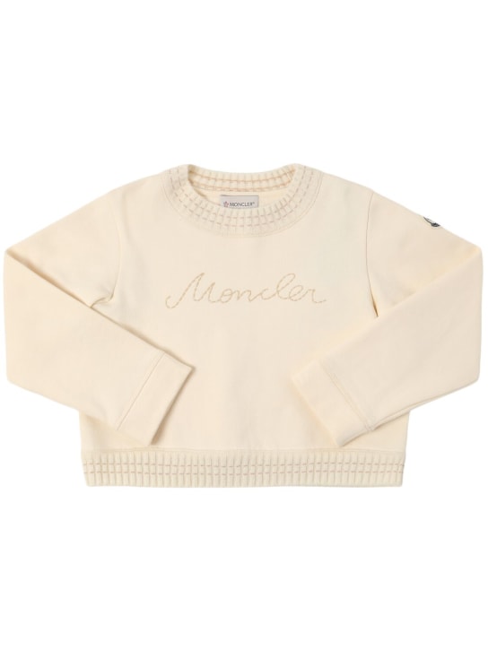 Moncler: Brushed cotton & wool sweatshirt - Blanco - kids-girls_0 | Luisa Via Roma