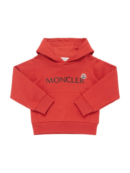 Moncler: Logo cotton hoodie - Korallenrot - kids-boys_0 | Luisa Via Roma