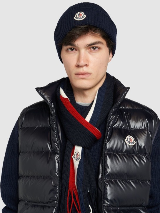 Moncler: Logo detail wool & cashmere beanie - men_1 | Luisa Via Roma