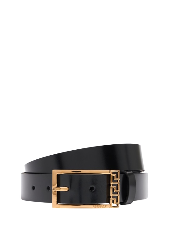 Versace: 30mm Leather belt - Black/Gold - men_0 | Luisa Via Roma