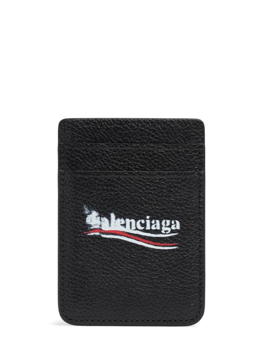 Balenciaga: Cash Magnet leather card holder - Black - men_0 | Luisa Via Roma