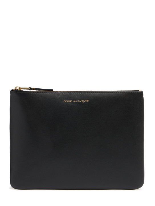 Comme des Garçons Wallet: Logo leather pouch - Black - men_0 | Luisa Via Roma