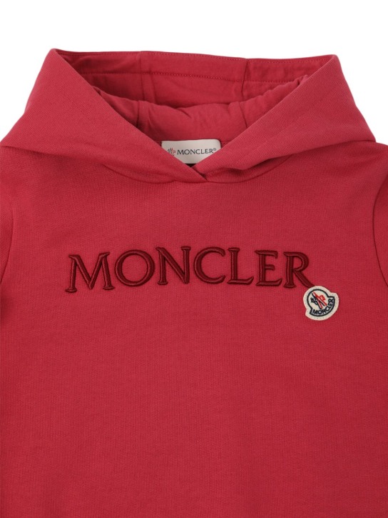 Moncler: Embroidered logo cotton hoodie - Pink - kids-girls_1 | Luisa Via Roma