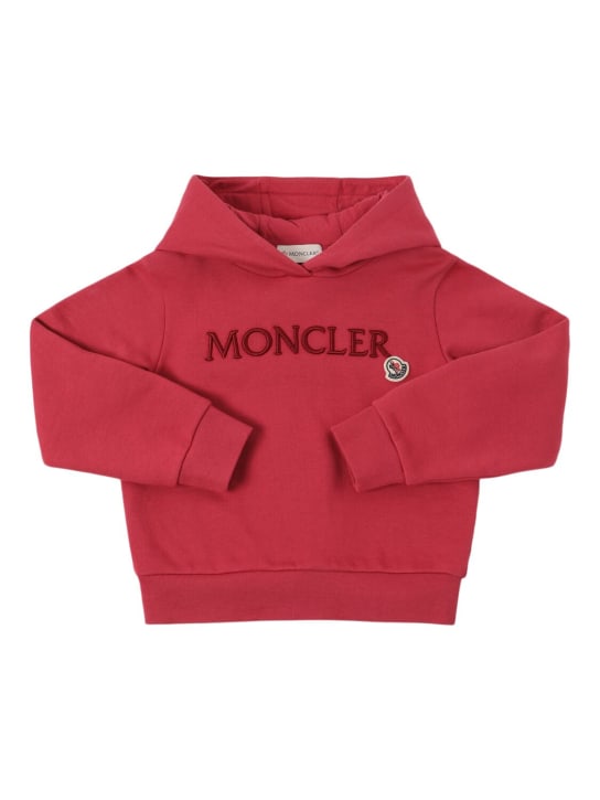 Moncler: Embroidered logo cotton hoodie - Pembe - kids-girls_0 | Luisa Via Roma