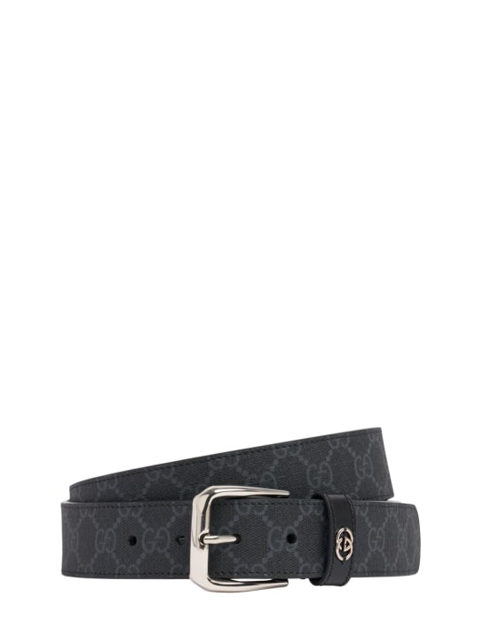 Gucci: 3.5cm GG supreme cotton blend belt - Black - men_0 | Luisa Via Roma