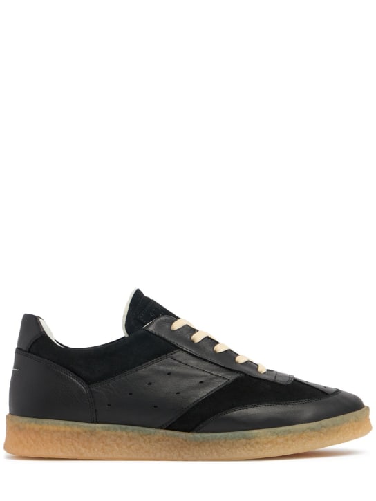 MM6 Maison Margiela: Leather low top sneakers - Black - men_0 | Luisa Via Roma