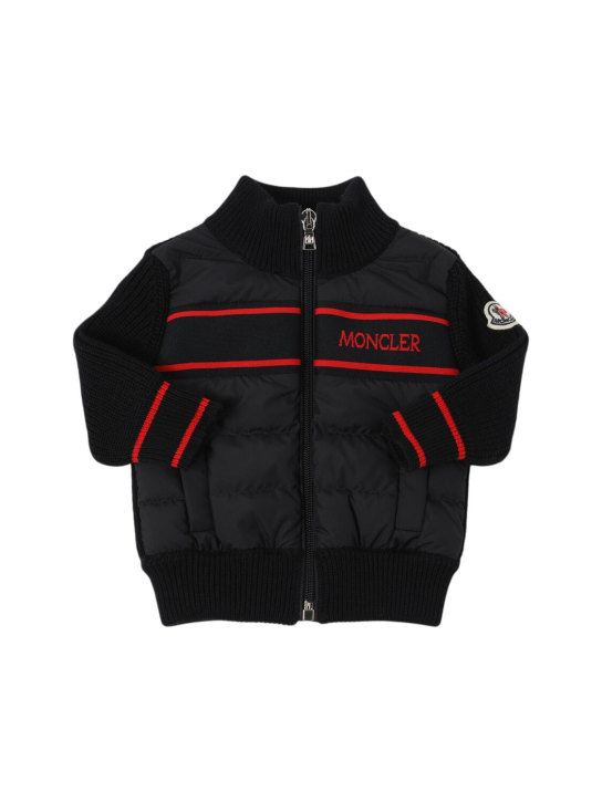 Moncler: Cardigan imbottito in lana vergine e techno - kids-boys_0 | Luisa Via Roma