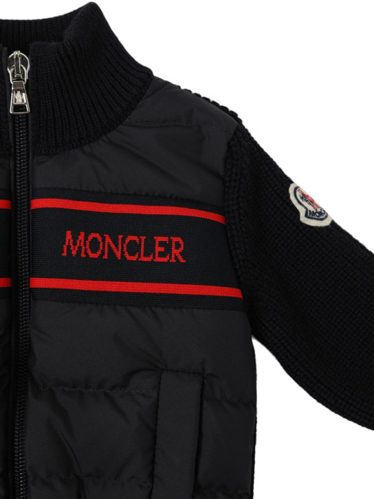 Moncler: Cardigan imbottito in lana vergine e techno - kids-boys_1 | Luisa Via Roma