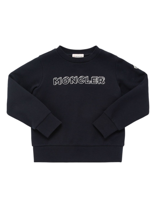 Moncler: Brushed cotton fleece sweatshirt - Midnight Blue - kids-boys_0 | Luisa Via Roma