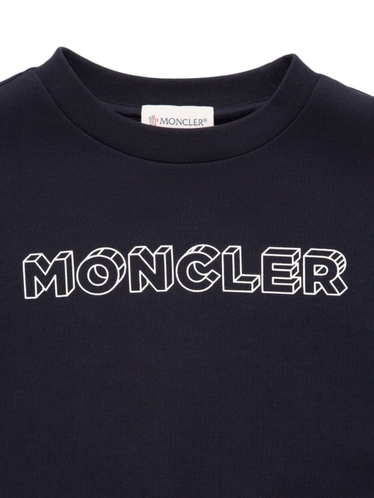 Moncler: Sweat-shirt en molleton de coton brossé - Bleu Nuit - kids-boys_1 | Luisa Via Roma