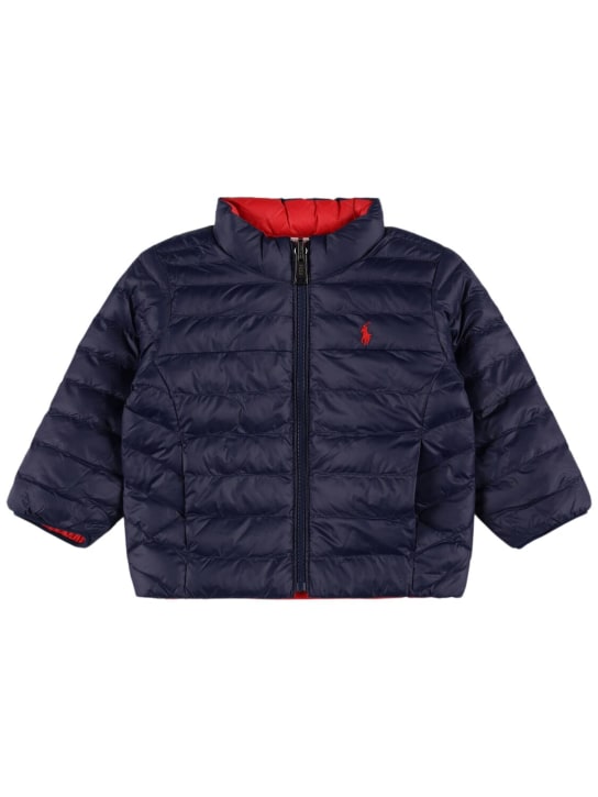 Polo Ralph Lauren: Nylon puffer jacket - Navy/Red - kids-girls_0 | Luisa Via Roma