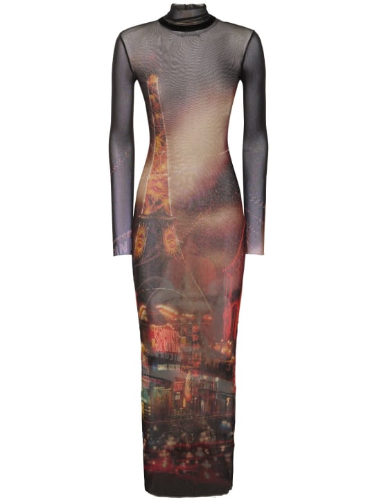 Jean Paul Gaultier: Vestito lungo in mesh stampa Pigalle - Multicolore - women_0 | Luisa Via Roma