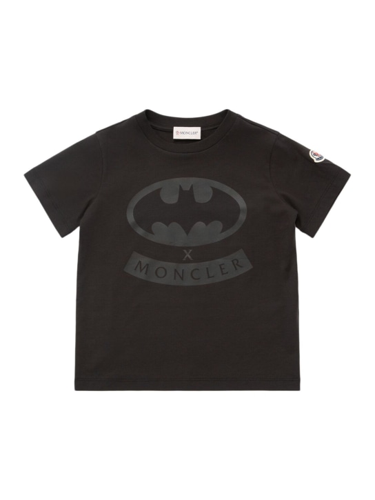 Moncler: T-Shirt aus Baumwolljersey mit Druck - Schwarz - kids-boys_0 | Luisa Via Roma