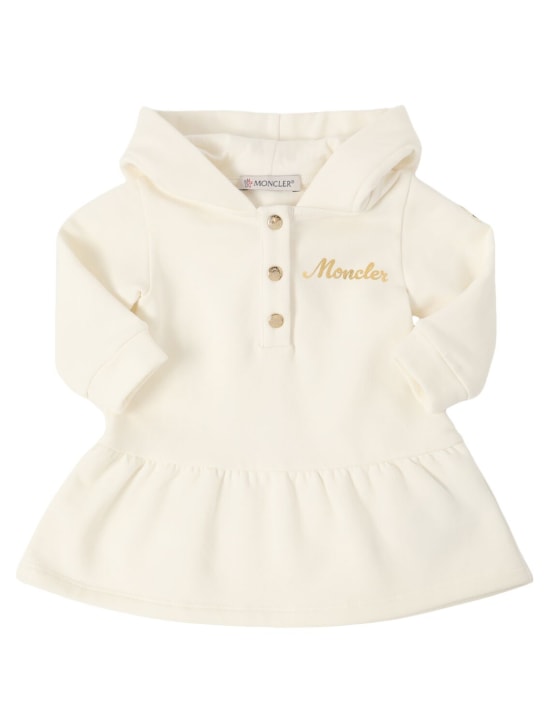 Moncler: Brushed stretch cotton hoodie dress - Bianco - kids-girls_0 | Luisa Via Roma