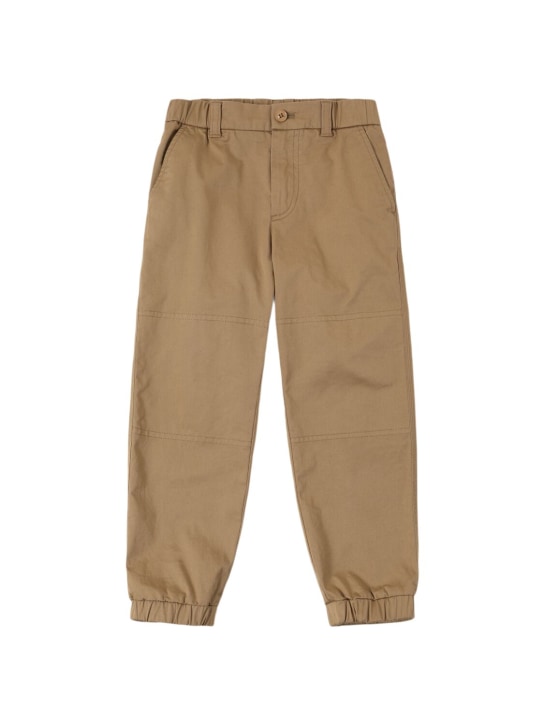 Moncler: Pantaloni in twill di cotone stretch - Beige - kids-boys_0 | Luisa Via Roma