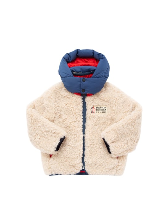 Moncler Grenoble: Zip-up tech teddy bear down jacket - kids-boys_0 | Luisa Via Roma