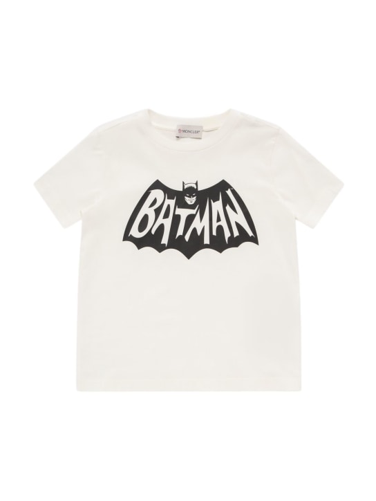 Moncler: T-Shirt aus Baumwolljersey mit Druck - Silk White - kids-boys_0 | Luisa Via Roma