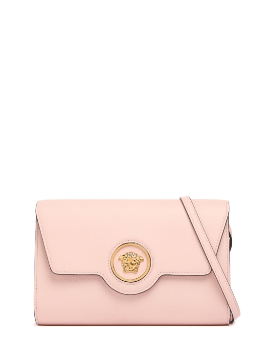 Versace: Medusa grain leather shoulder bag - Pink - women_0 | Luisa Via Roma